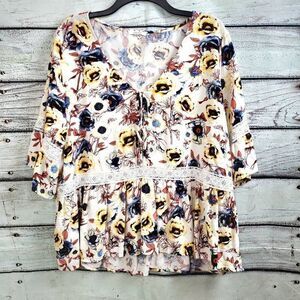 Maurices 1x Plus White Floral Peplum Blouse Top